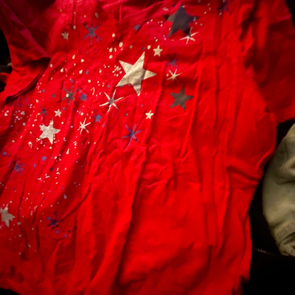 Catherines Red Tee with Silver & Navy Star Design